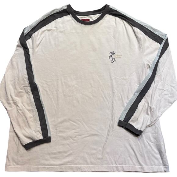 Vtg Y2K Tommy Hilfiger Denim Red Label White LS Tee Blue Gray Stripes Crest 3XLT - Picture 1 of 7